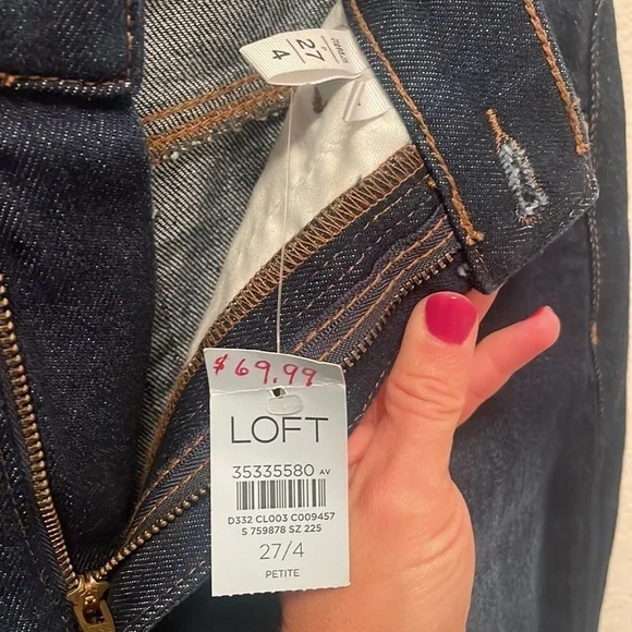 LOFT Petite High Rise Straight Jeans In Clean Dark Wash - Picture 4 of 5